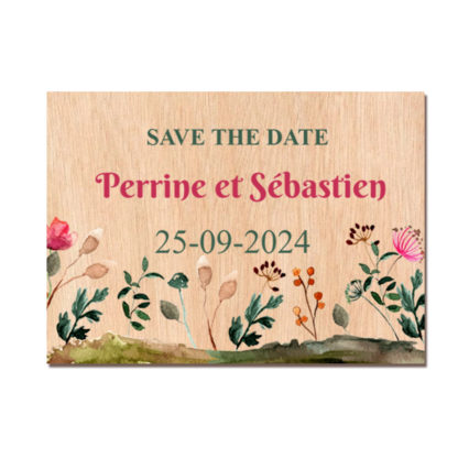 Save the date en bois - Fleur aquarelle