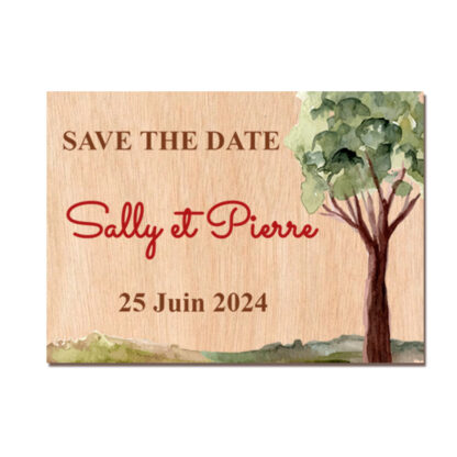 Save the date en bois - Arbre aquarelle – Image 2
