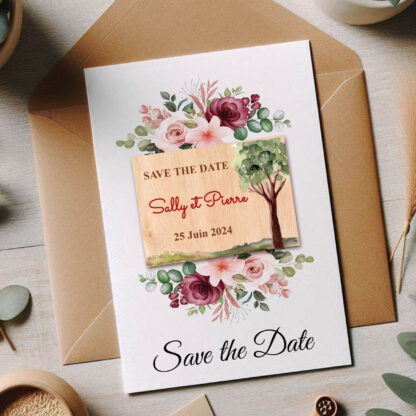 Save the date en bois - Arbre aquarelle