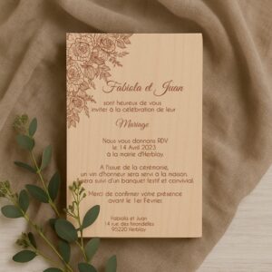 Faire-part en bois - Rose