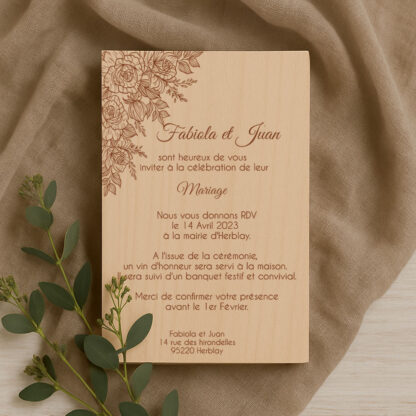 Faire-part en bois - Rose