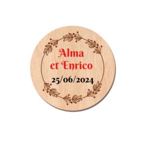 Save the date en bois rond - couronne feuillage
