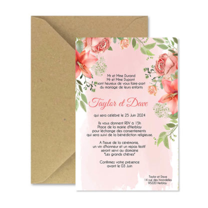 Faire-part magnet - Floral rose aquarelle