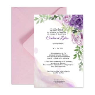 Faire-part magnet - Floral aquarelle violet