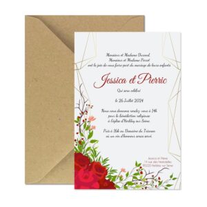 Faire-part magnet - Champêtre fleur rouge