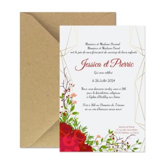 Faire-part magnet - Champêtre fleur rouge