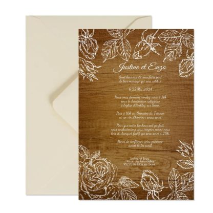 Faire-part magnet - Rosier blanc sur fond blanc