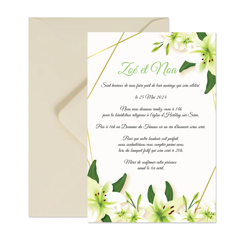 Faire-part de mariage - Lys blanc - FairePartUnique