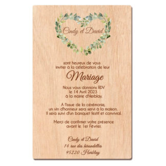 Faire-part en bois - Feuillage en cœur