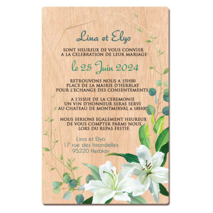 Faire-part en bois - Lys blanc