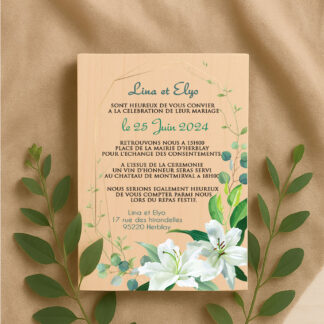 Faire-part en bois - Lys blanc