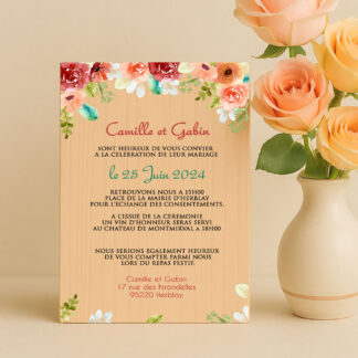 Faire-part en bois - Belle ambiance floral
