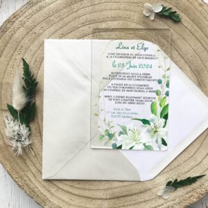Faire-part transparent plexiglass - Lys blanc