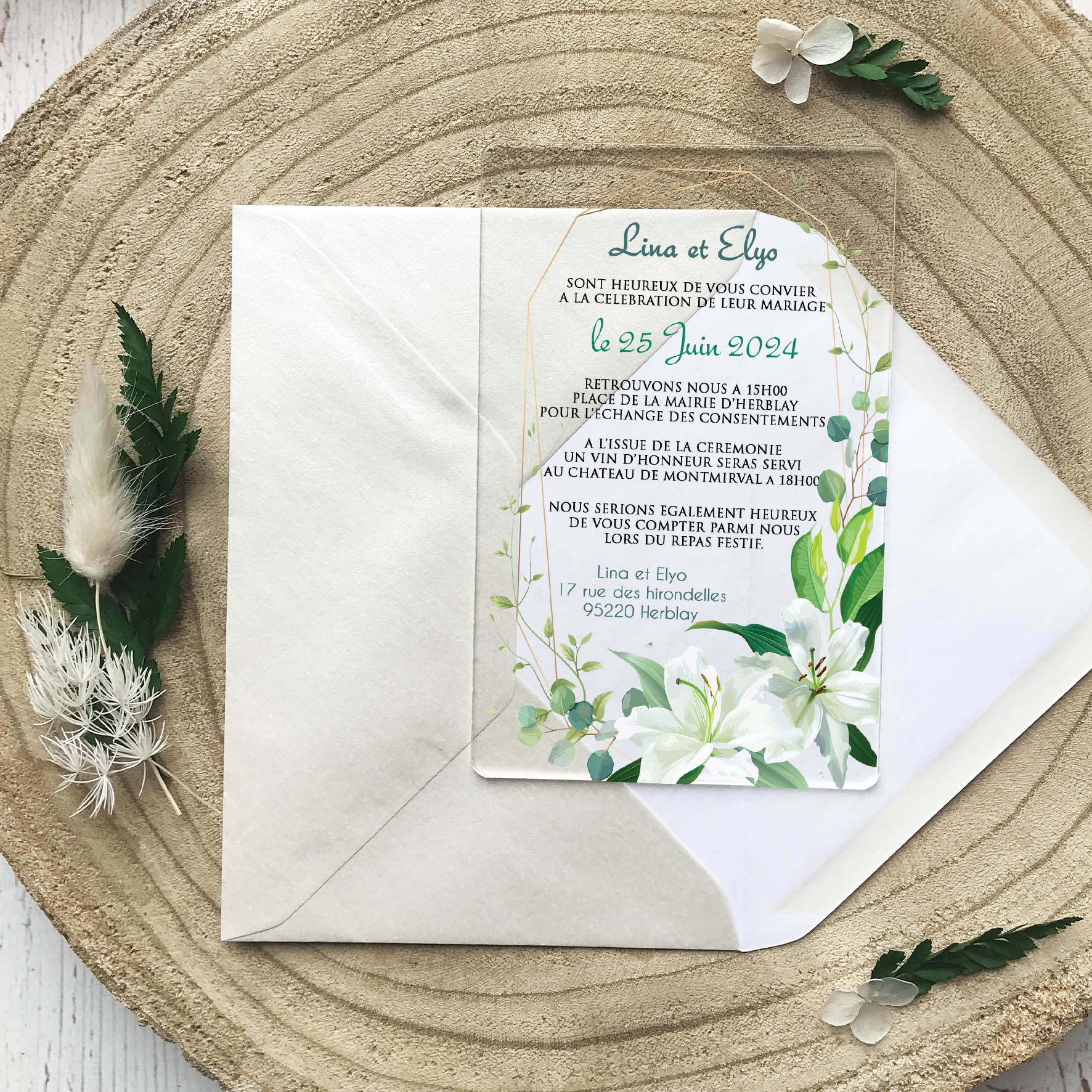 Faire-part de mariage - Lys blanc - FairePartUnique