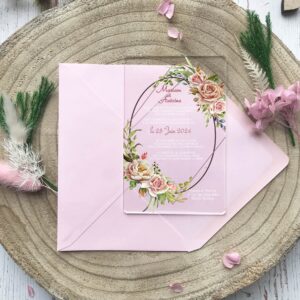Faire-part transparent plexiglass - Jolies fleurs vintage avec cadre