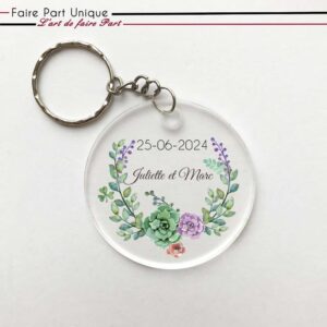 Porte-clés en plexiglass - Cadre rond succulente