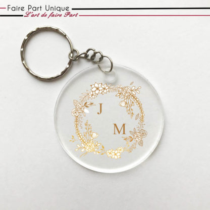 Porte-cles en plexiglass - Rond floral style doré