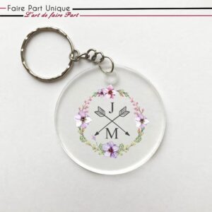 Porte-clés en plexi - Cadre rond floral parme