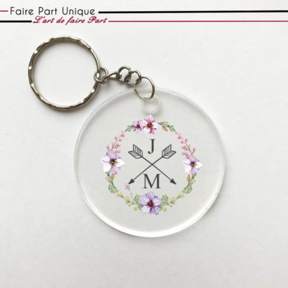 Porte-clés en plexi - Cadre rond floral parme