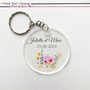 Porte-clés en plexi - Couronne champêtre fleuri