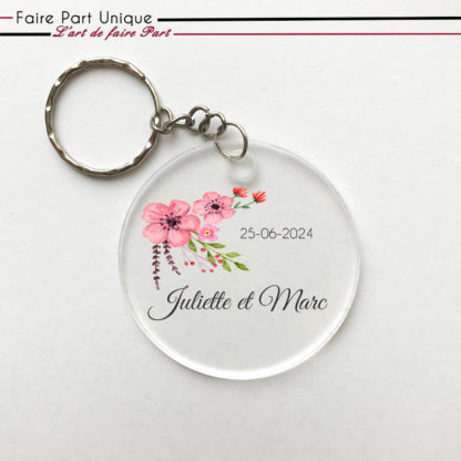 Porte-clés en plexi - Fleur rose