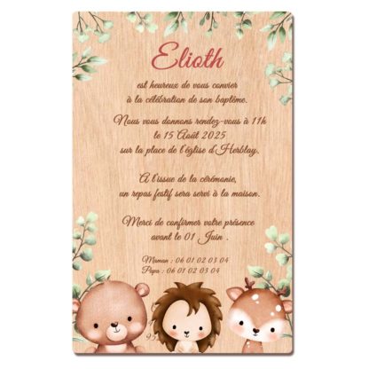 Faire-part en bois - Animaux de la forêt