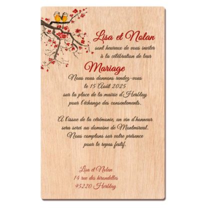 Faire-part en bois - Les piafs in love