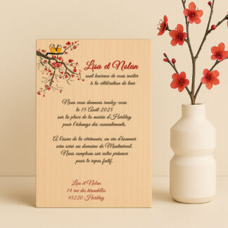 Faire-part en bois - Les piafs in love