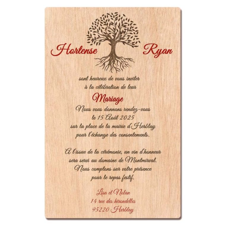 Faire-part en bois - L'arbre de vie - FairePartUnique