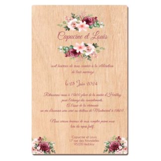 Faire-part en bois - jolies fleurs champêtres