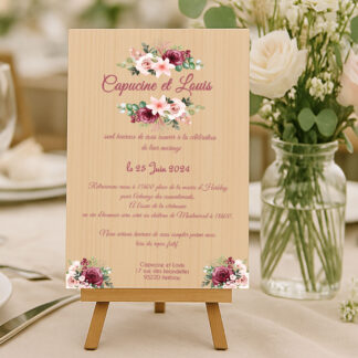 Faire-part en bois - jolies fleurs champêtres