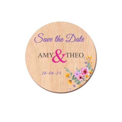Save the date en bois - Champêtre fleuri