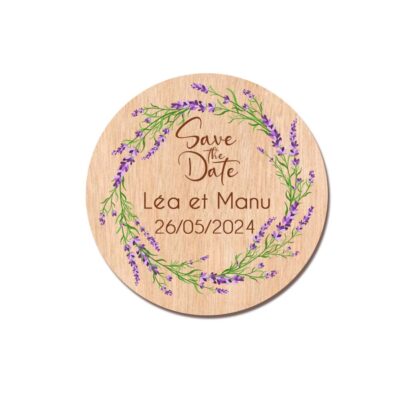 Save the date en bois - Couronne de lavande - modèle 12 – Image 3