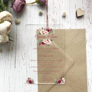 Faire-part transparent plexiglass - Jolies fleurs champêtres