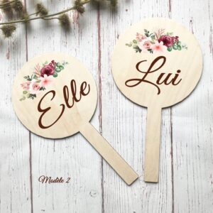Jeu de mariage, pancarte en bois elle/lui (modèle2)