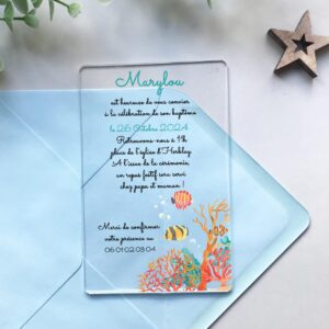 Faire-part de baptême en plexiglass - Coraux et poissons exotiques
