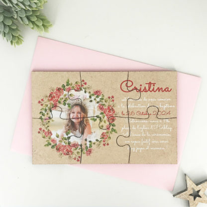 Faire part puzzle baptême - Couronne florale – Image 3