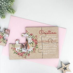 Faire-part de baptême puzzle - Couronne florale