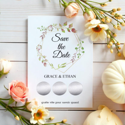 Save the date – Faire part à gratter – Jolie cadre floral