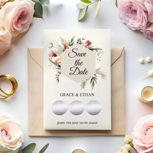 Save the date – Faire part à gratter – Romance florale