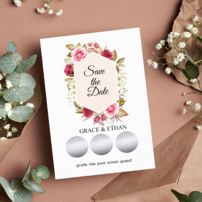 Save the date – Faire part à gratter –  Cadre romantique