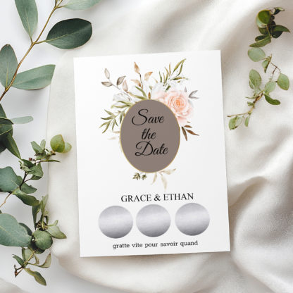 Save the date – Faire part à gratter – Douce romance