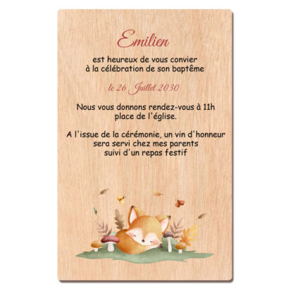 Faire-part en bois - Mignon petit renard