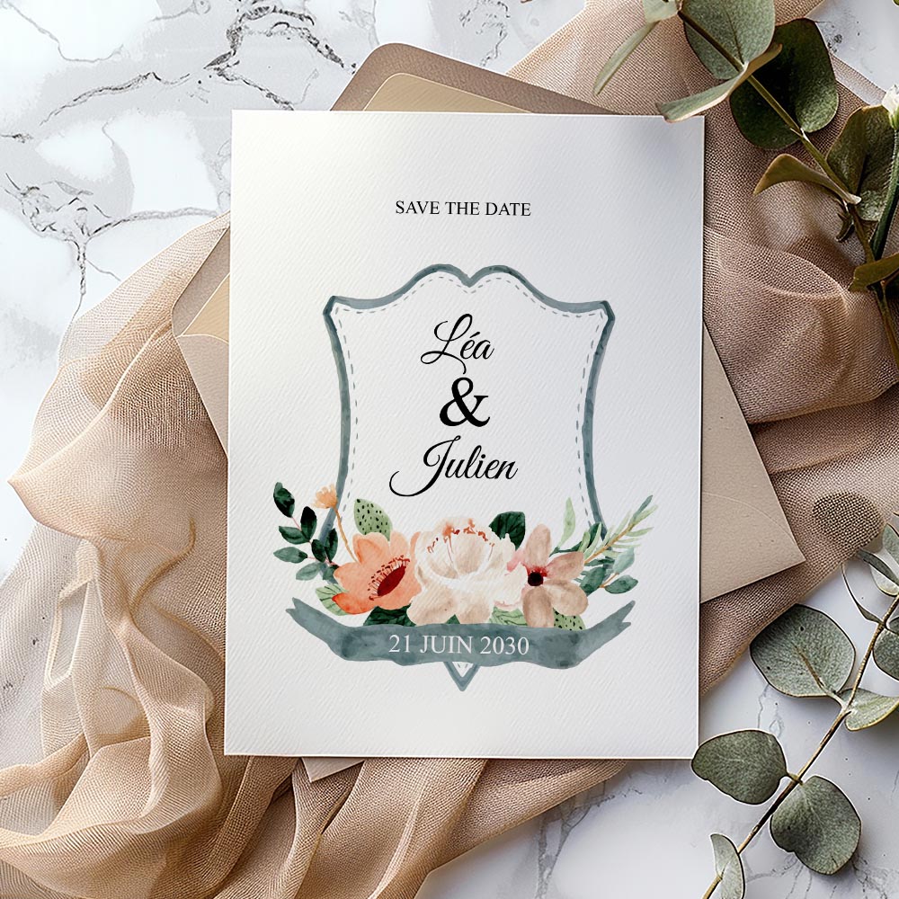 faire part de mariage avec fleur vintage
