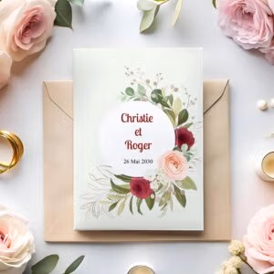faire part de mariage avec des fleurs, modèle romantique et élégant