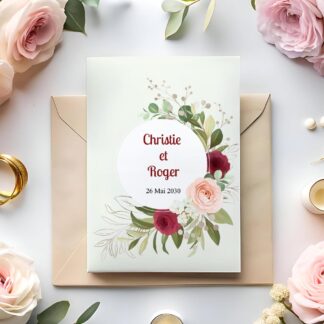 faire part de mariage avec des fleurs, modèle romantique et élégant