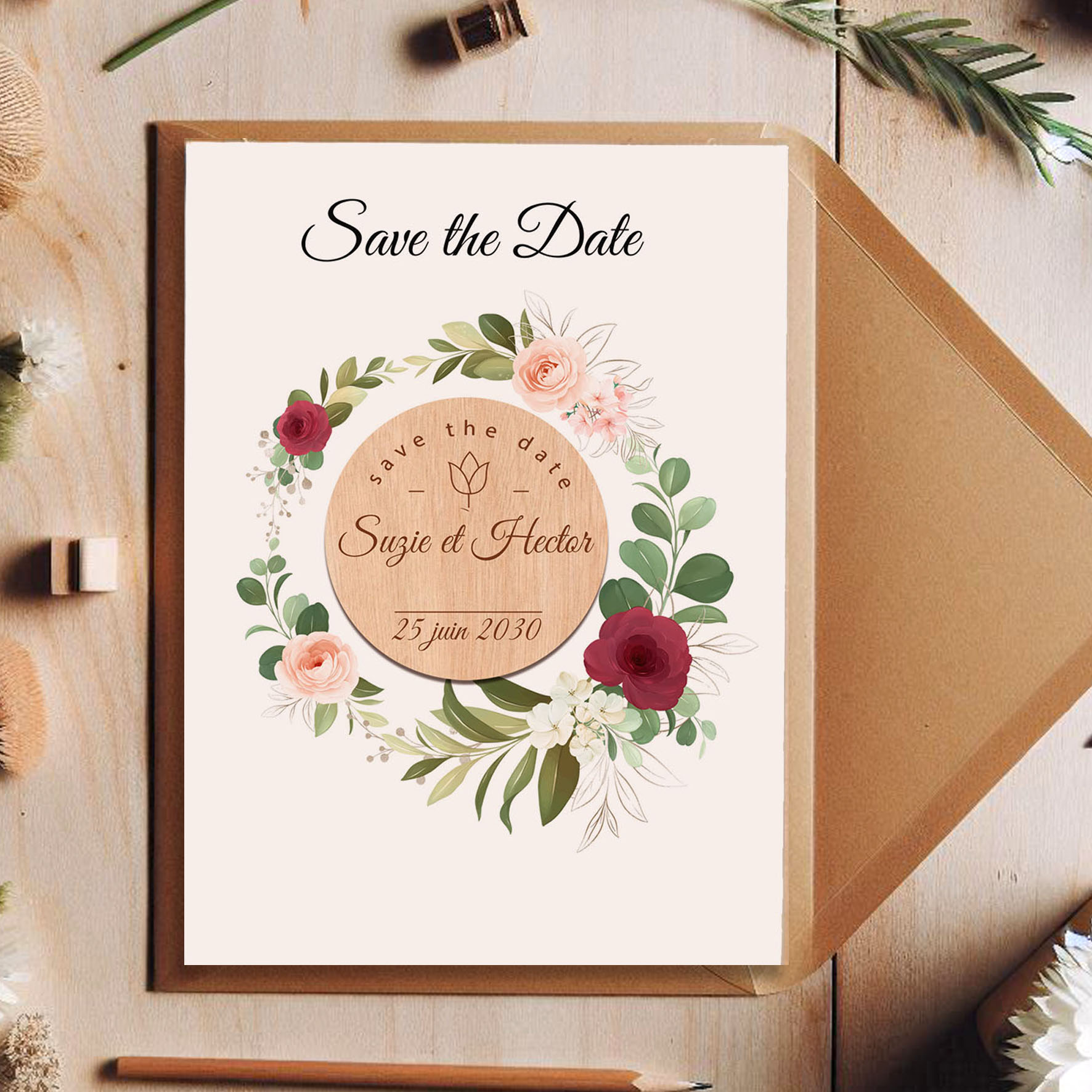 Save the date - magnet en bois - modèle 02