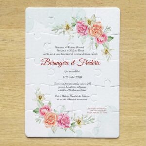 Faire-part puzzle - Jolies fleurs chic et champêtres