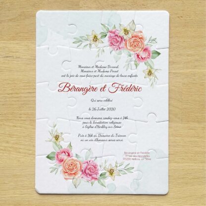 Faire-part puzzle - Jolies fleurs chic et champêtres