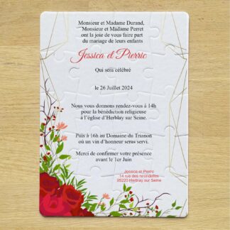 Faire-part puzzle - Fleur rouge
